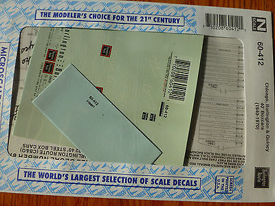 Microscale Decal N  #60-412 Chicago Burlington & Quincy 40' Boxcars (1940-1970)-
