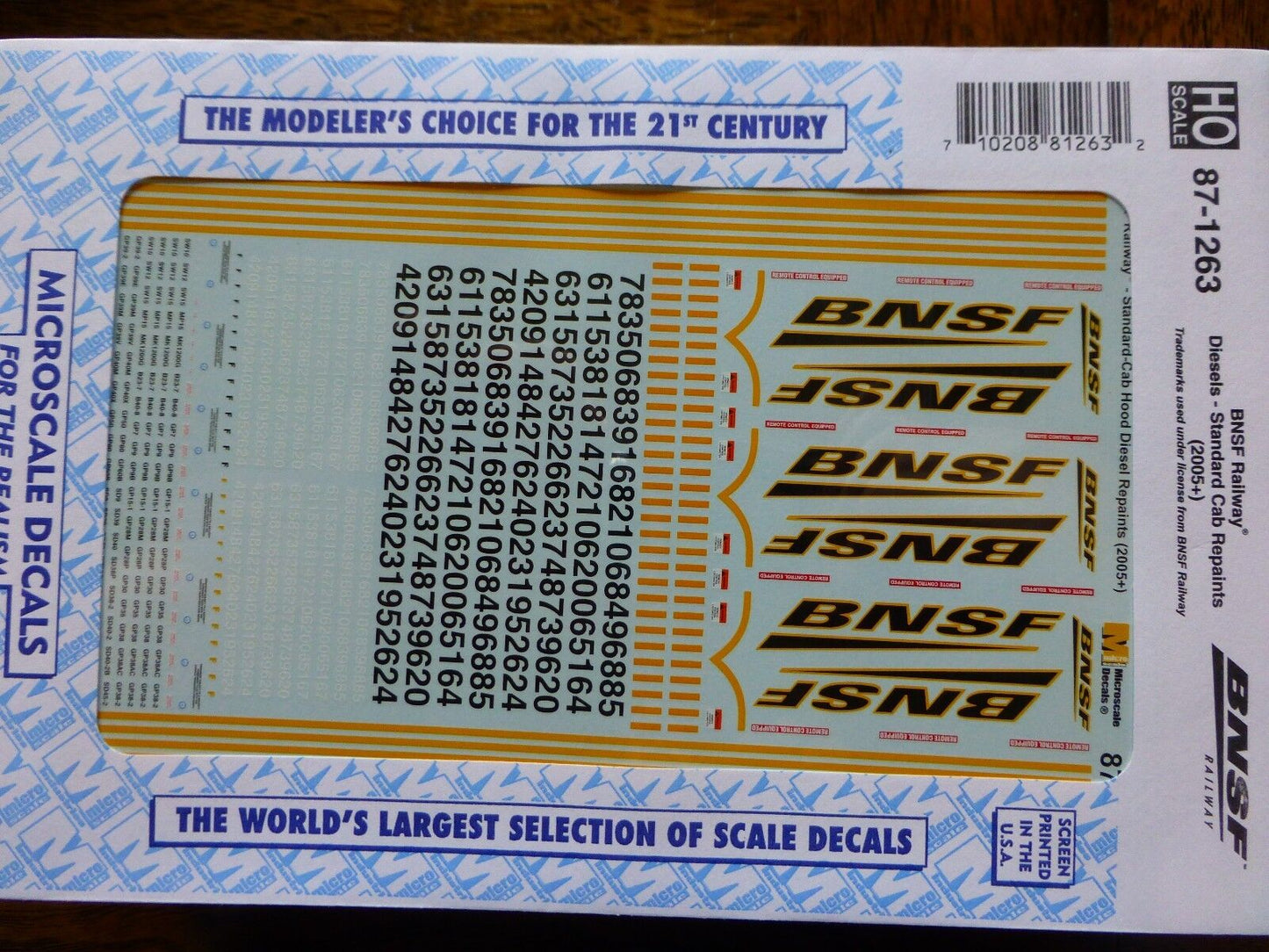 Microscale Decal HO  #87-1263  BNSF Standard Cab Hoods Repaints (2005+)