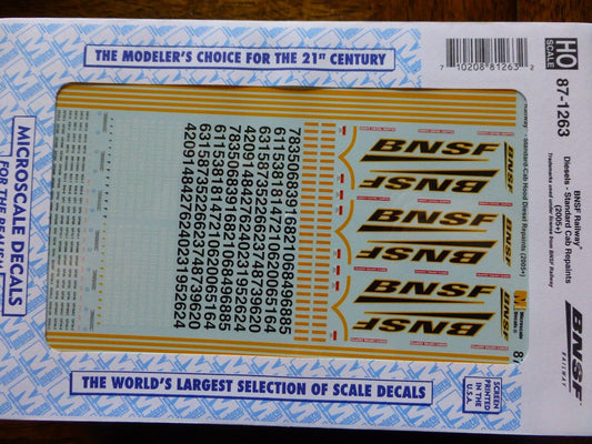 Microscale Decal HO  #87-1263  BNSF Standard Cab Hoods Repaints (2005+)