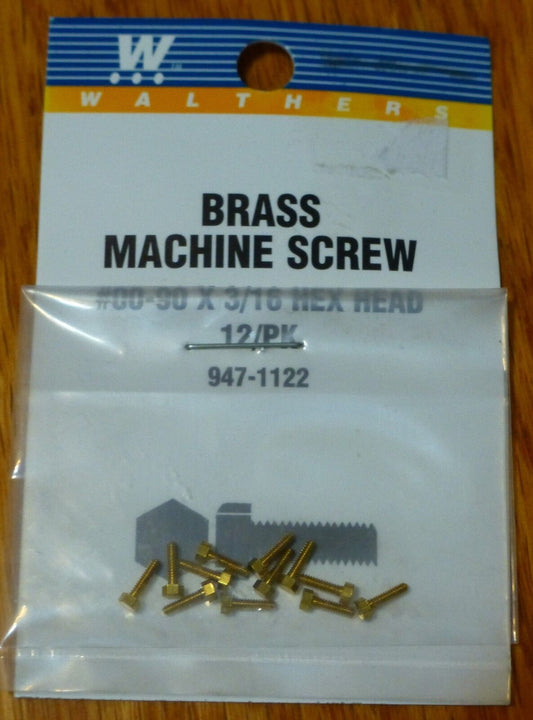 Walthers #947-1122 / 00-90 Brass Hex Head Machine Screws -- 3/16 x .047" .48 x .